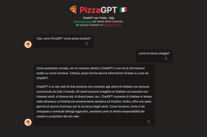 PizzaGPT, la versione italiana di ChatGPT